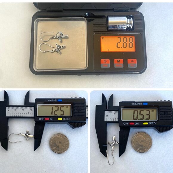 Sterling Silver 925 Petite Dainty Cross & Crown Dangle Drop Earrings - Picture 10 of 16